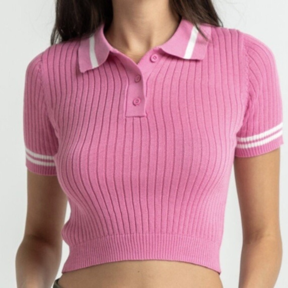 Full Tilt Tipping Womens Polo Shirt XXL New with Tags Pink Ribbed Striped Collar